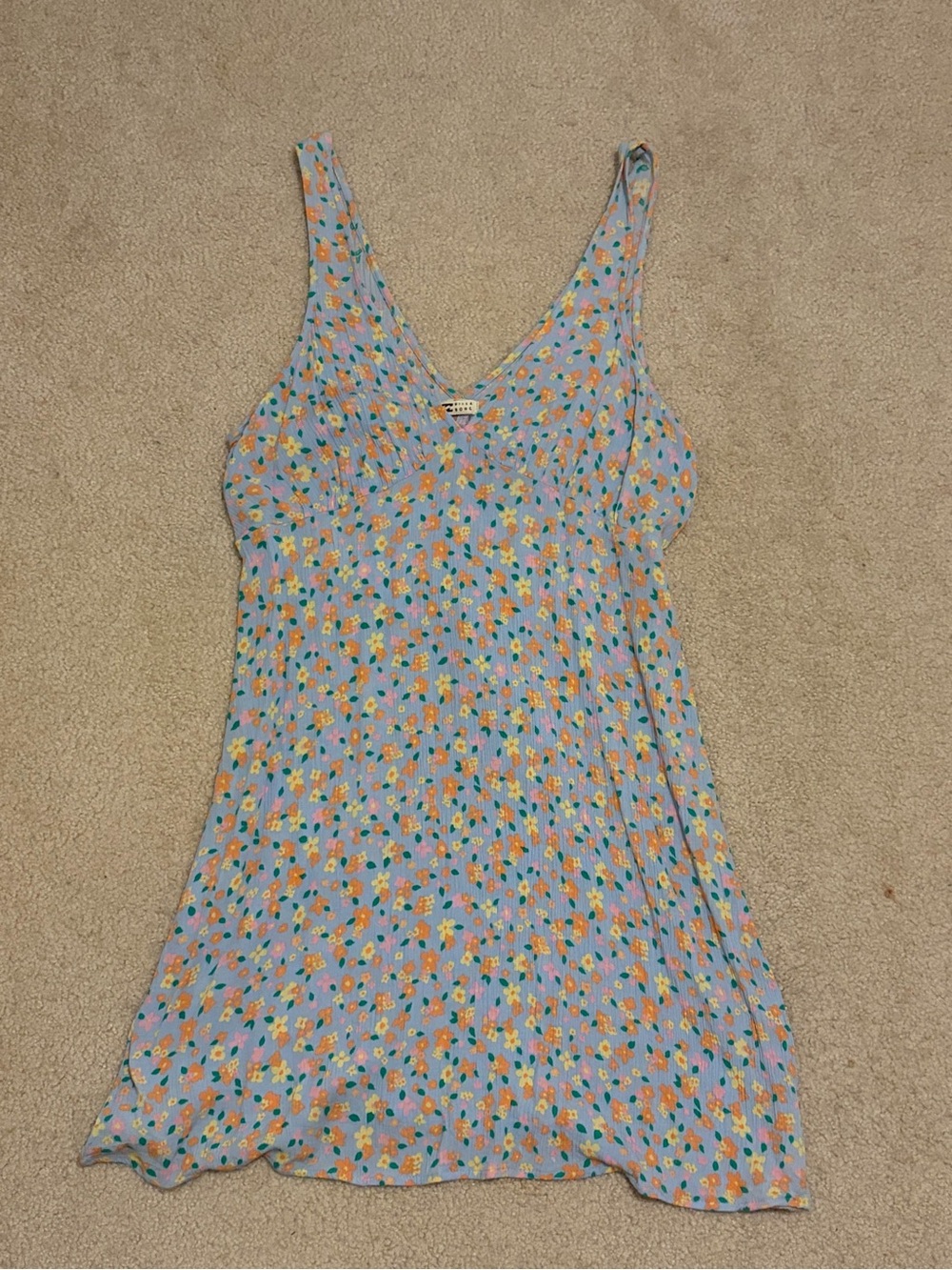 Billabong Light Blue Floral Slip Top with Multicolor Print